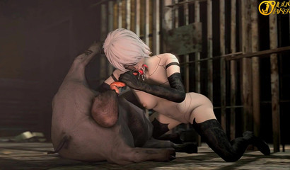 3D slut giving a pig a blowjob