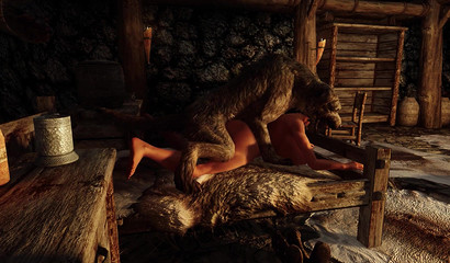 Old dog fucks his mistress with big tits