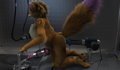 Furry fucks with a sex machine and a milking machine