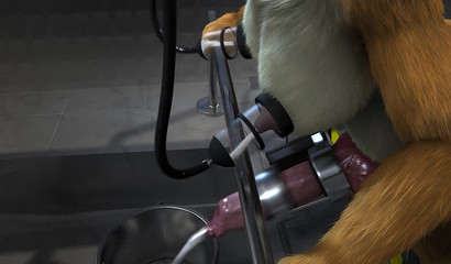 Furry fucks with a sex machine and a milking machine