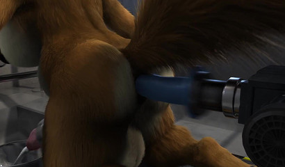 Furry fucks with a sex machine and a milking machine