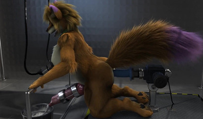 Furry fucks with a sex machine and a milking machine