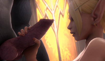 Blonde elf sucks big cock werewolf in 3d porn