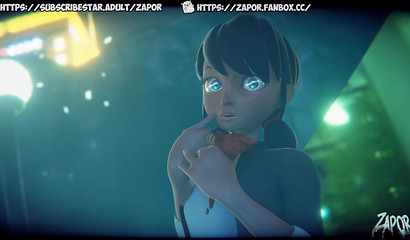 3d girl having fun with her little alien friend