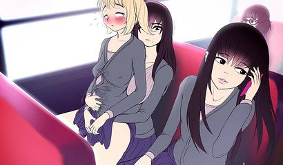 Teen anime girls secretly fuck on the student bus