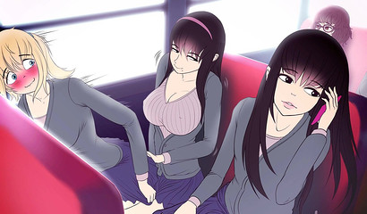 Teen anime girls secretly fuck on the student bus
