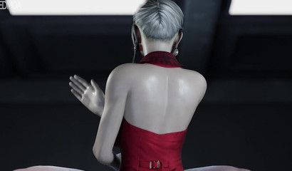 3d blonde in a red dress helped a guy cum