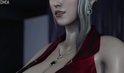 3d blonde in a red dress helped a guy cum