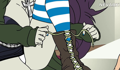 Anime girl in a skirt fucks with a guy on the table