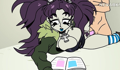 Anime girl in a skirt fucks with a guy on the table