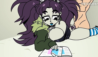 Anime girl in a skirt fucks with a guy on the table