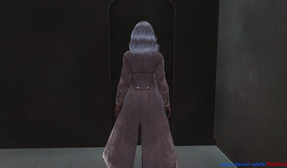 Blonde in stockings fucks with two monsters in a cage (Skyrim)