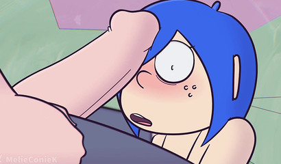 Teen anime girl sucks guy's big cock under the table