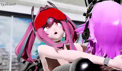 Anime girl playing with big cocks futanari