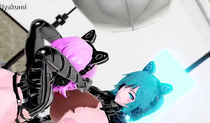 Anime girl playing with big cocks futanari