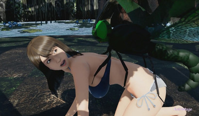 A giant dragonfly fucks a young beauty in a swamp