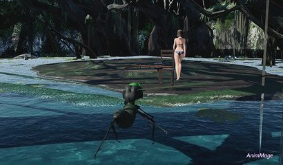 A giant dragonfly fucks a young beauty in a swamp