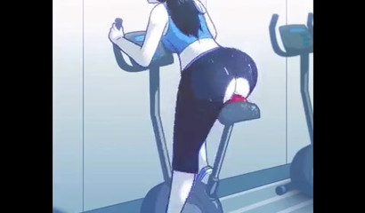 Athletic girl with big butt rides dildo during workout