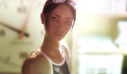 Athletic girl sucks stranger in the changing room by the pool