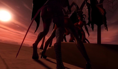 Busty winged demons with big futanari cocks fucks futa witch