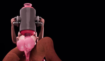 Horse futanari fucks his long cock with a sex machine