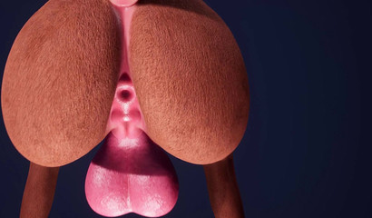 Horse futanari fucks his long cock with a sex machine