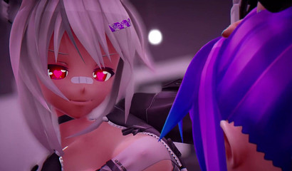 Young purple hair girl sucks futanari girlfriend