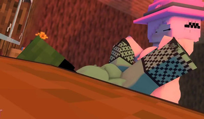Busty Minecraft Zombie Spreads Legs and Fucks Green Pussy