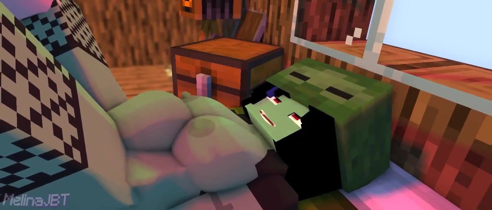 Minecraft Zombie Sex Porn - Busty Minecraft Zombie Spreads Legs and Fucks Green Pussy