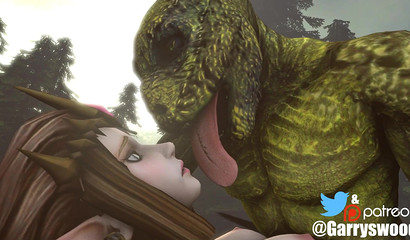 A green monster fucks and licks defenseless princess Zelda in the forest
