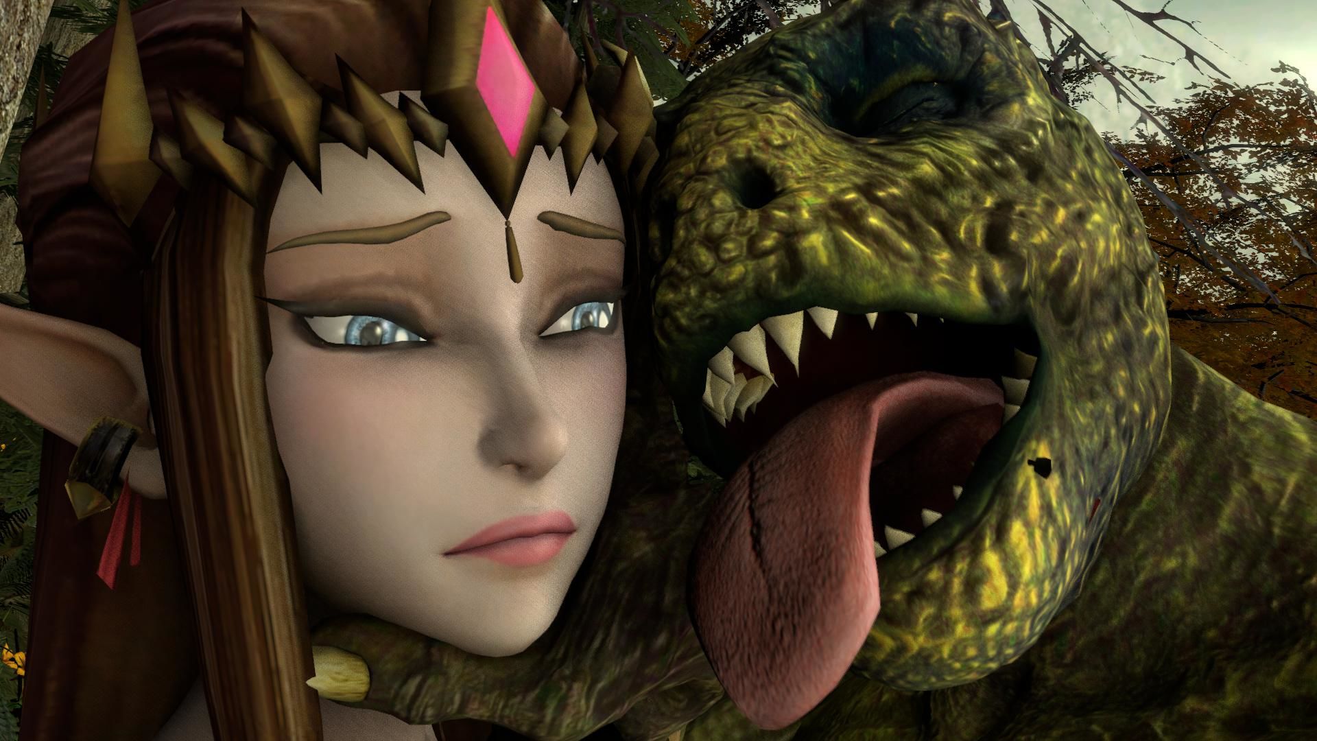 Zelda Tentacle Porn 3d - A green monster fucks and licks defenseless princess Zelda in the forest