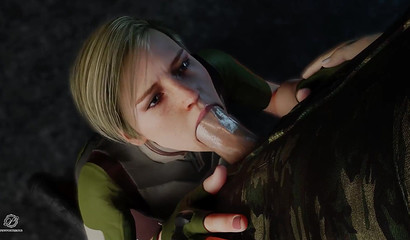 Blonde Cassie Cage from Mortal Kombat sucks cock on her knees