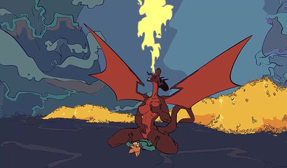 Big dragon rides cock to hot orgasm