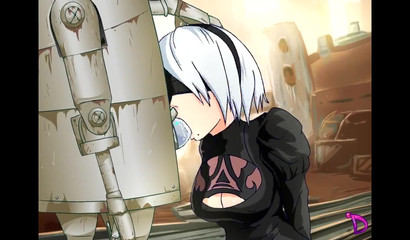 Big metal robot fucks in mouth and shaved pussy YoRHa 2B