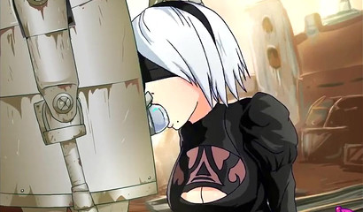 Big metal robot fucks in mouth and shaved pussy YoRHa 2B