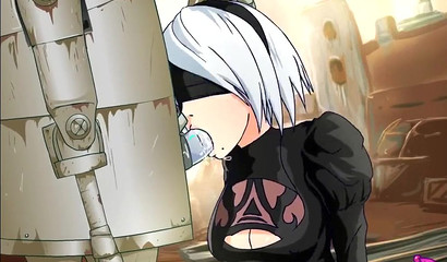Big metal robot fucks in mouth and shaved pussy YoRHa 2B