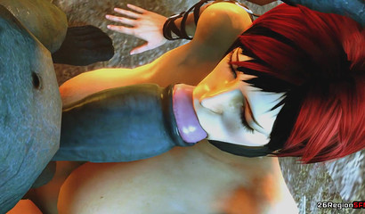 Big dick goblin rapes a redhead girl in the mouth