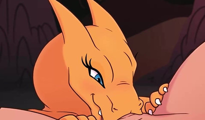 Sexy female Charizard rides a dick with her tail between her legs
