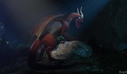 Red dragon fucks petite female in green pussy