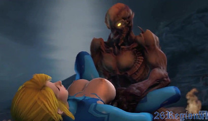 Busty blonde Samus Aran raped by monster