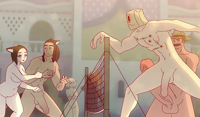 Zootopia anime style. Naked young girls do yoga on the grass