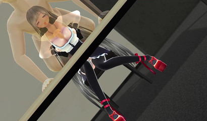 Long haired anime student jerking off and fucking after class