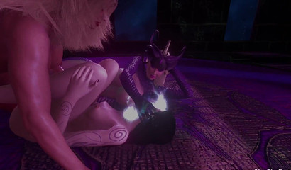 Blonde demon punishes brunette with dirty sex in animation porn