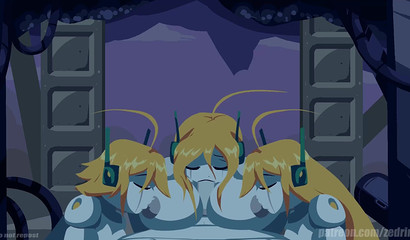 Anime cyborg girls brought robot to orgasm