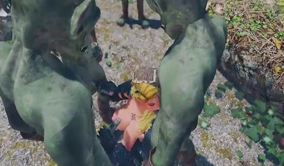 Dastardly rape of blonde warrior by green goblins