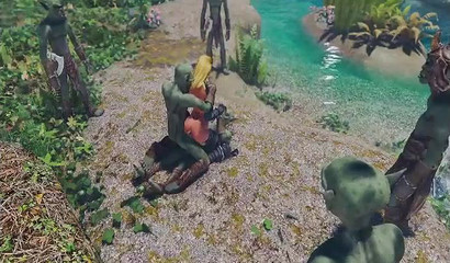 Dastardly rape of blonde warrior by green goblins