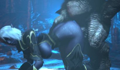 Rough rape of a busty elf by a huge monster