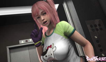 Hard fuck in the elevator with 18 year old anime student in stockings