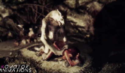 Dirty copulation of a girl and a werewolf in the forest