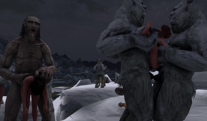 Giant monsters from Skyrim rape and tear pussy defenseless girls